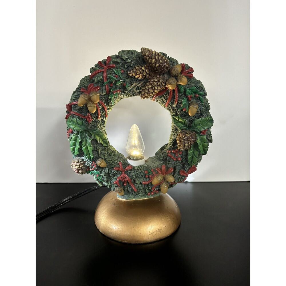 Vintage Holiday Wreath Tabletop Mantle Entryway Light • Festive Christmas Decor